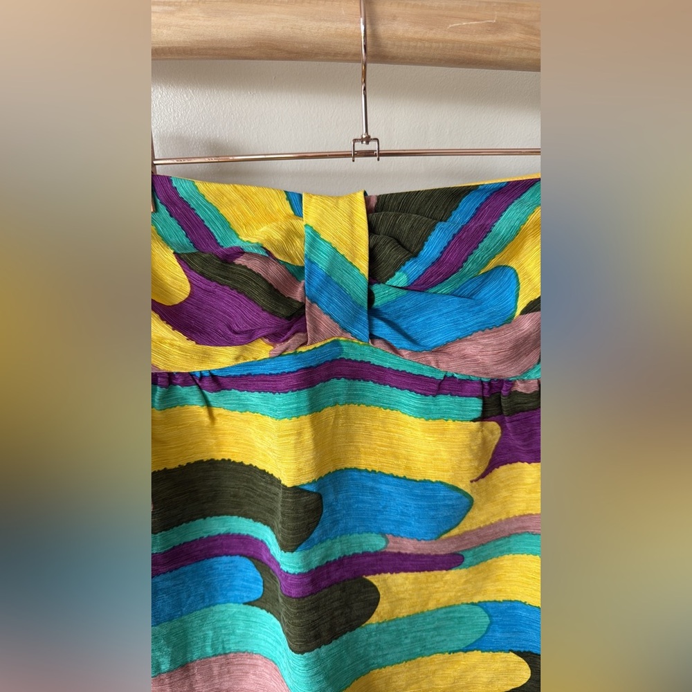 Tibi Multicolor Abstract Pattern Silk Linen Blend Colorful Strapless Summer Top - Picture 3 of 9